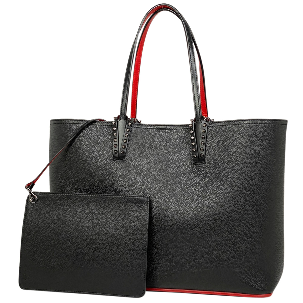 Christian Louboutin Cabata Tote Shoulder Bag Leather Black Red